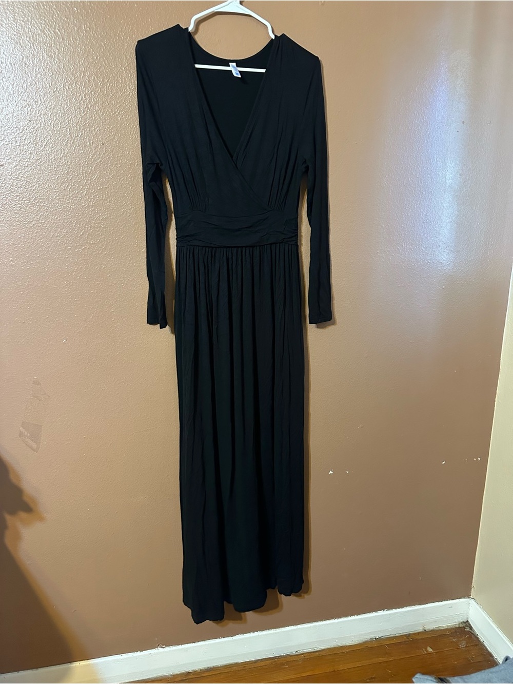 Classic Black Long-Sleeve Wrap Maxi Dress